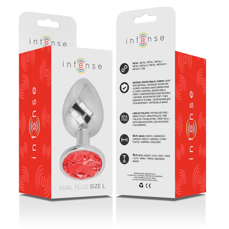 Intense - Aluminum Metal Anal Plug with Red Crystal, Size L