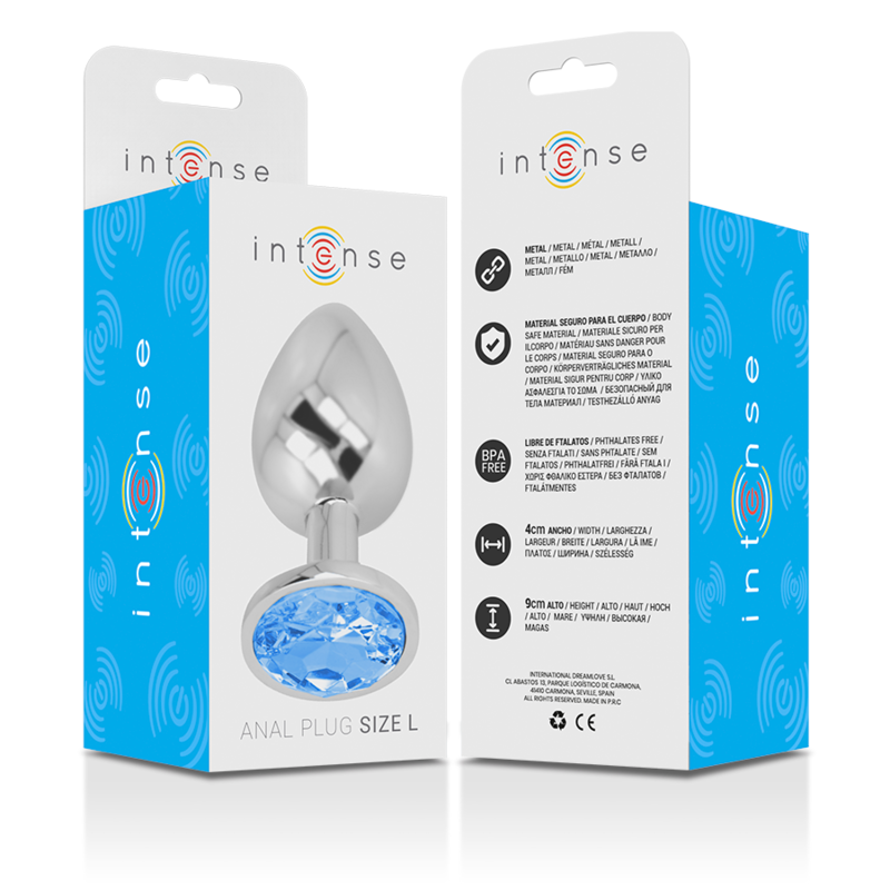 Intense - Analplug Aus Aluminiummetall Mit Blauem Kristall, Grösse L