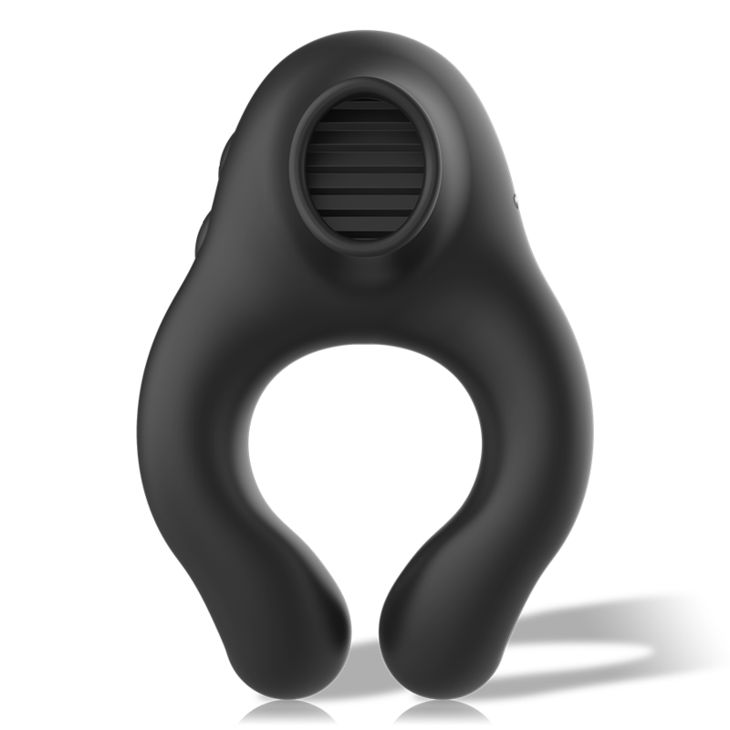 Black&Silver - Silicone Vibrating Ring, 3 Motors, Rechargeable, Black