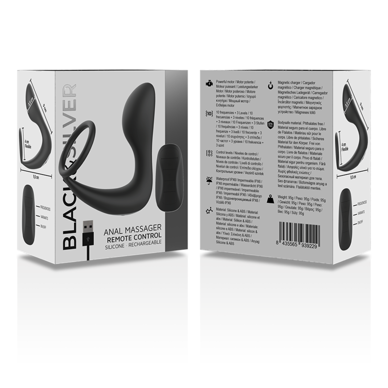 Black&Silver - Anal Massager with Remote Control, Rechargeable Silicone Black