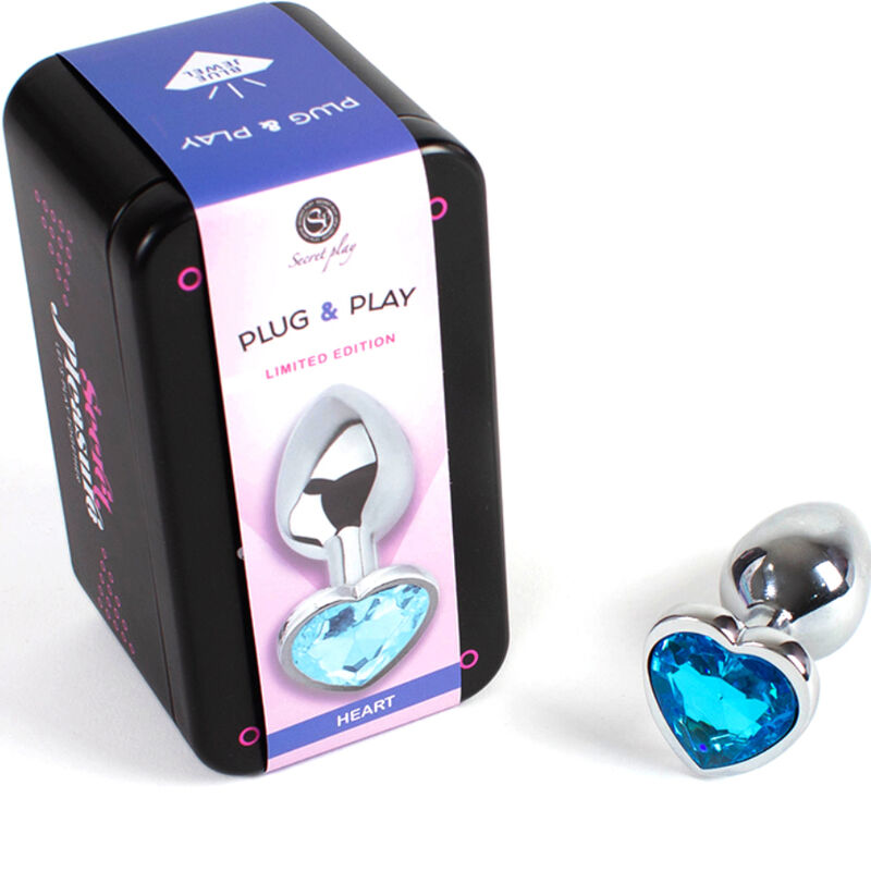 Secretplay - Metal Butt Plug, Blue Heart, Small Size 7 Cm