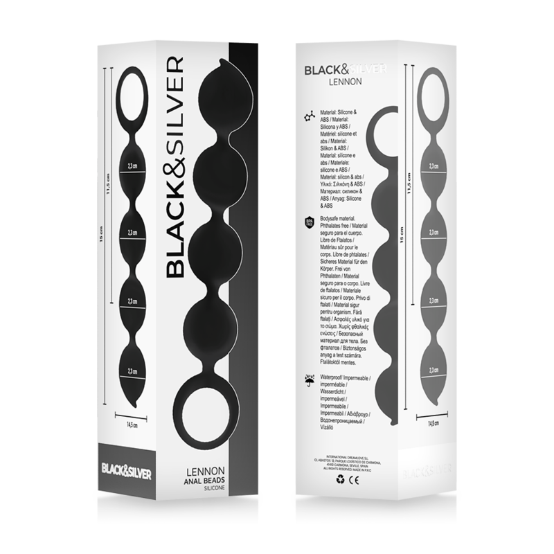 Black&Silver - Lennon Anal Rosenkranz 4 Silikonkugeln 15 Cm