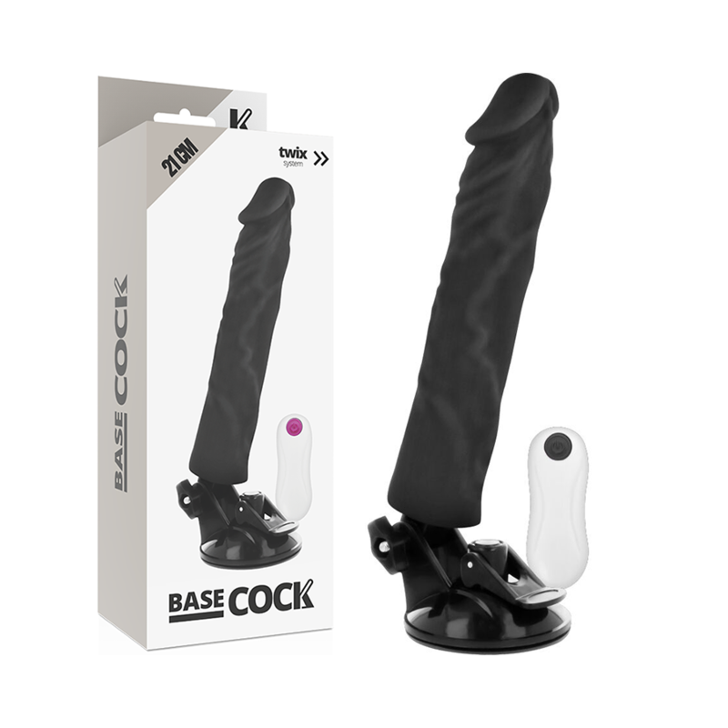 BASECOCK - REALISTIC VIBRATOR WITH REMOTE CONTROL BLACK 21 CM -O- 4 CM