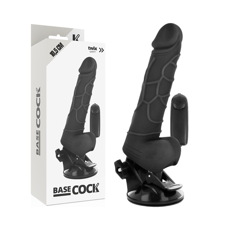BASECOCK - REALISTIC VIBRATOR WITH REMOTE CONTROL BLACK 18.5 CM -O- 4CM