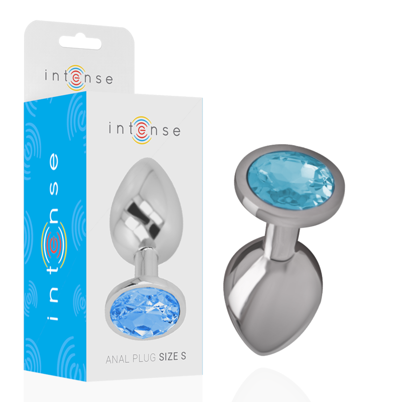 Intense - Analstecker Aus Aluminiummetall Mit Blauem Kristall, Grösse S