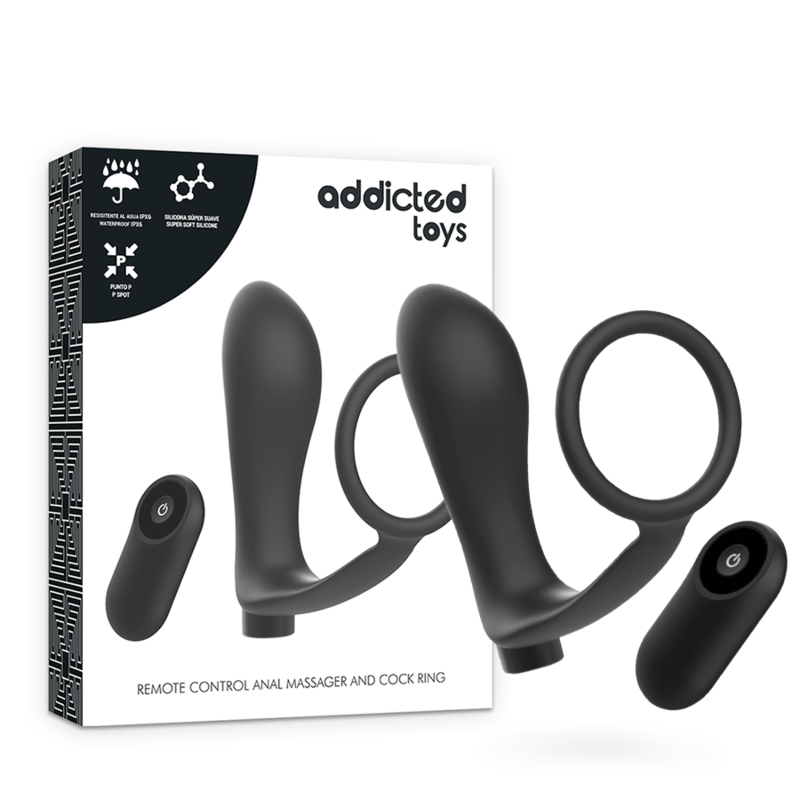 ADDICTED TOYS - REMOTE CONTROL COCK RING ANAL PLUG BLACK RECHARGEABLE