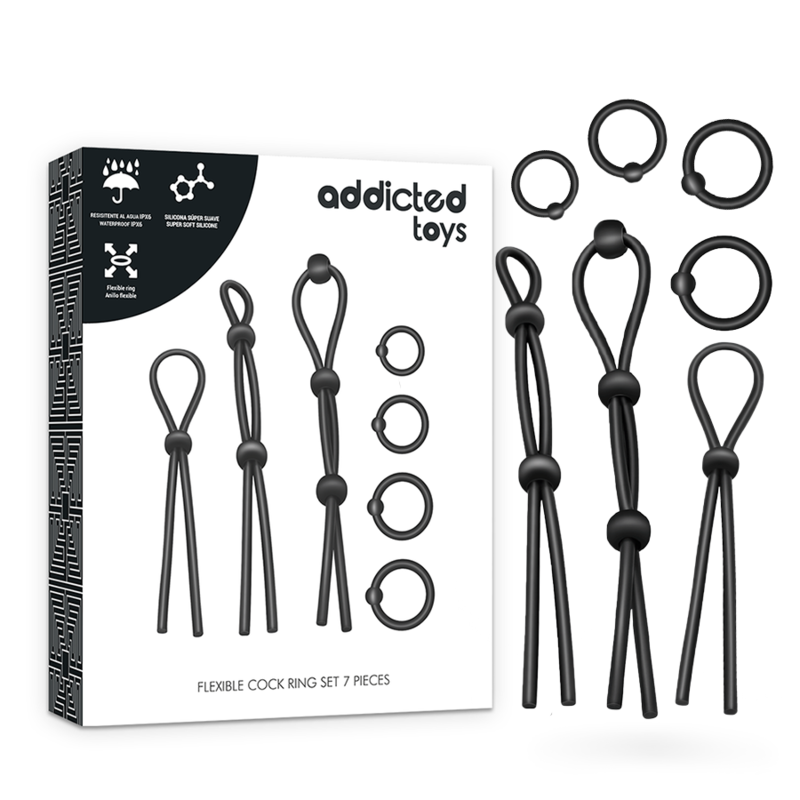 ADDICTED TOYS - FLEXIBLE SILICONE COCK RING SET 7-PIECE