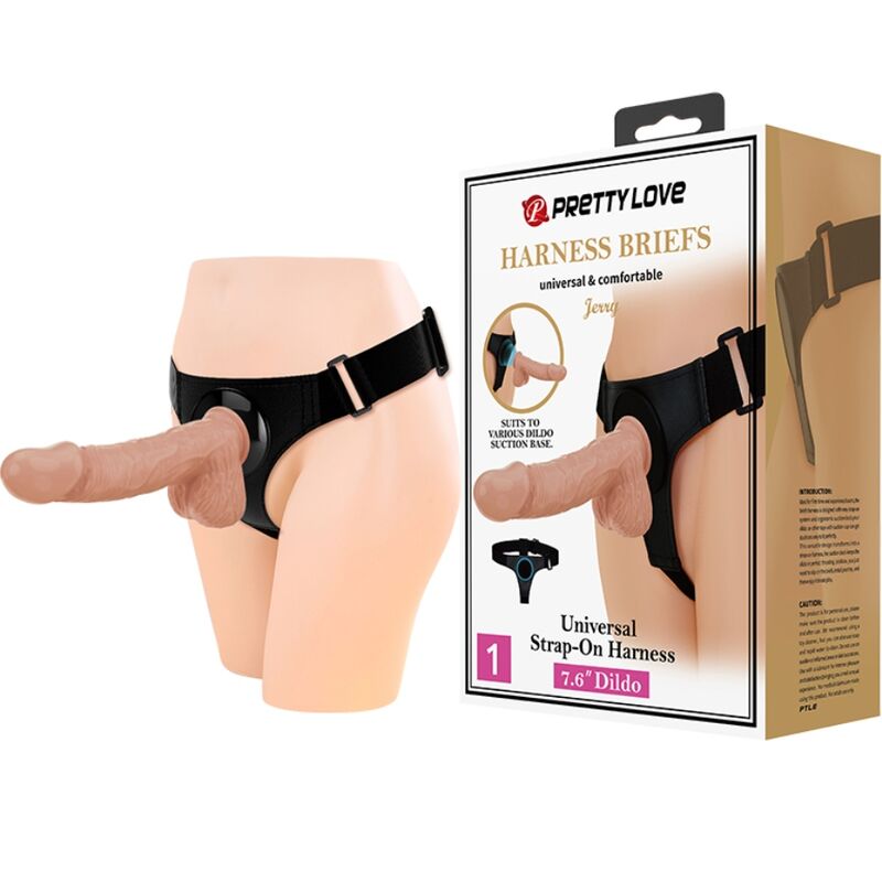 Pretty Love - Harness Pants Universal Harness with Dildo Jerry 21.8 cm Natural