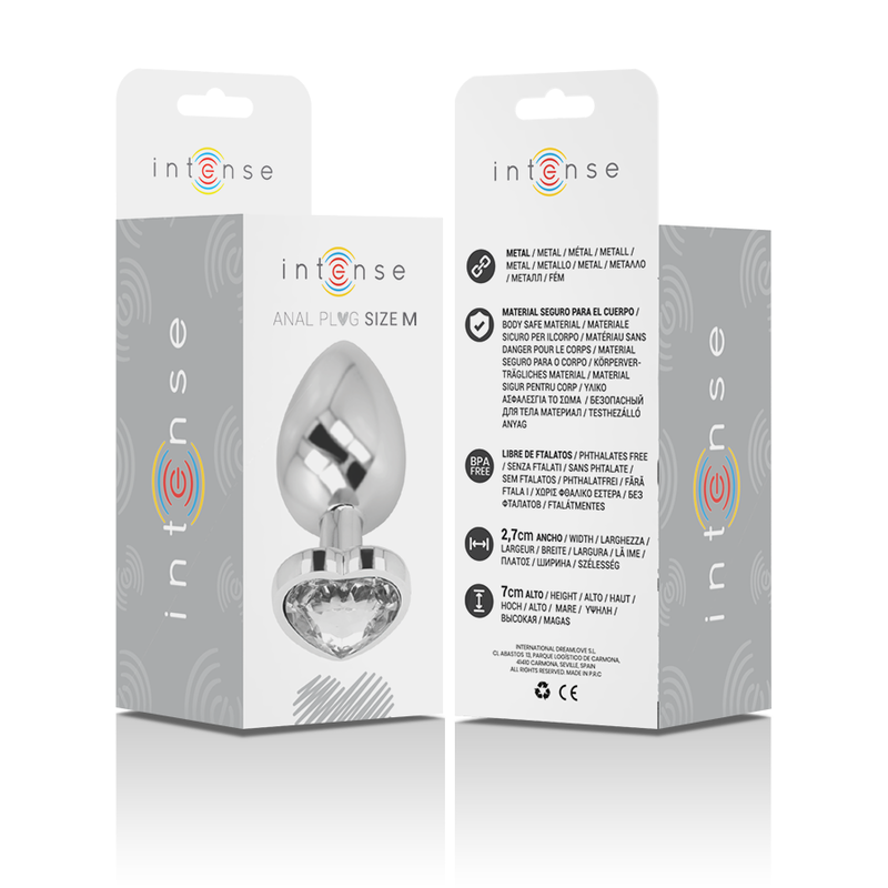 Intense - Aluminium-Metall-Anal-Stecker, Weisses Herz, Grösse M
