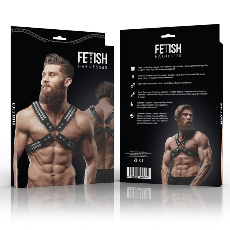 FETISH SUBMISSIVE ATTITUDE - HERREN-HALSBAND AUS ÖKOLEDER MIT GEKREUZTER BRUST UND NIETEN
