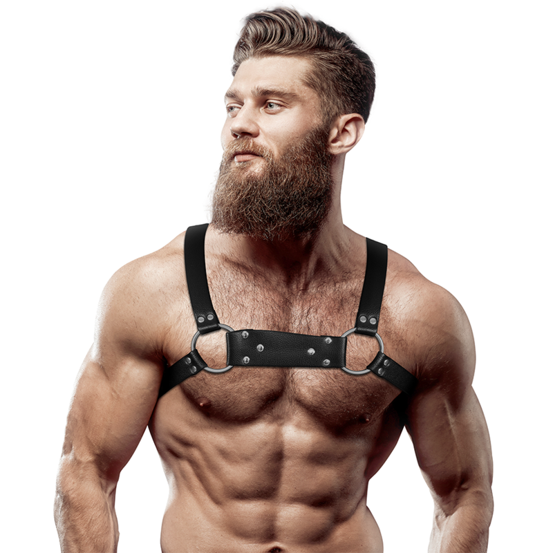 Fetish Submissive Attitude - Men's Chest Harness Made of Eco-Leather, Bulldog, Size M/L