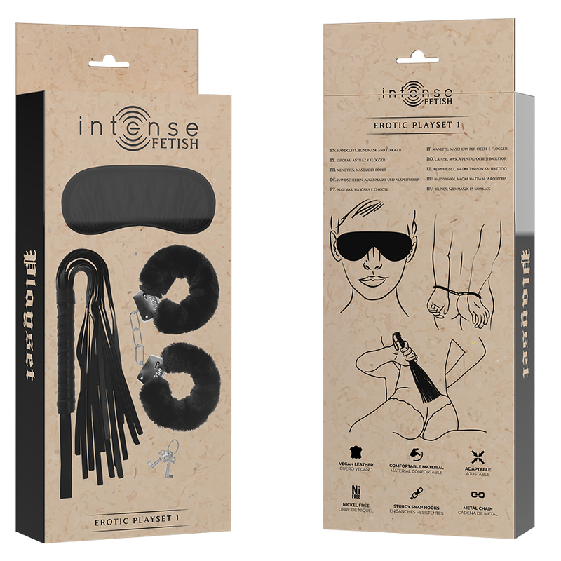 Intense - Fetish Erotic Game Set 1 With Handcuffs, Blindfold And Whip