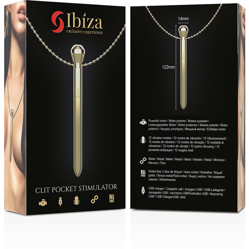 Ibiza - Clit Pocket Stimulator Halskette Usb-Ladegert 12 Vibrationsmodi Golden 12,2 X 1,5
