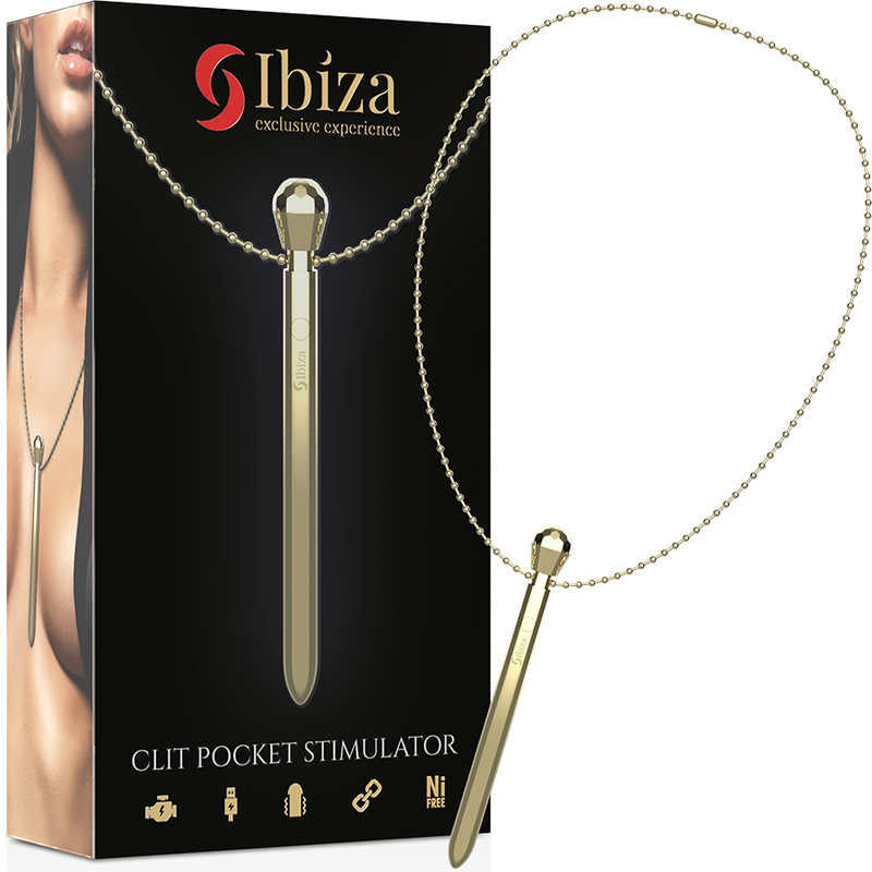 Ibiza - Clit Pocket Stimulator Halskette Usb-Ladegert 12 Vibrationsmodi Golden 12,2 X 1,5