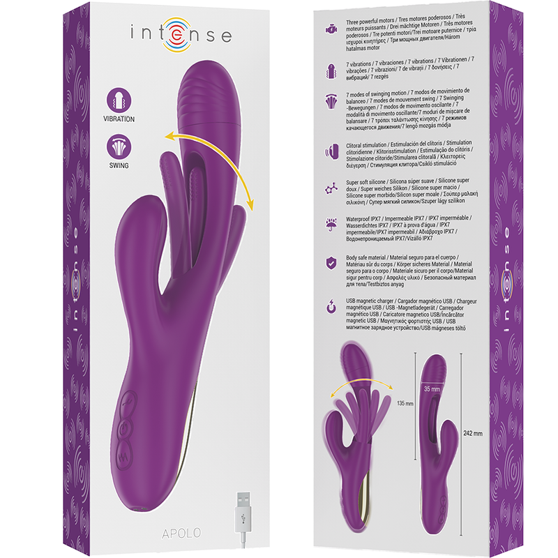 Intense - Apolo Rechargeable Multi-Function Vibrator 7 Vibrations With Purple Oscillating Tongue