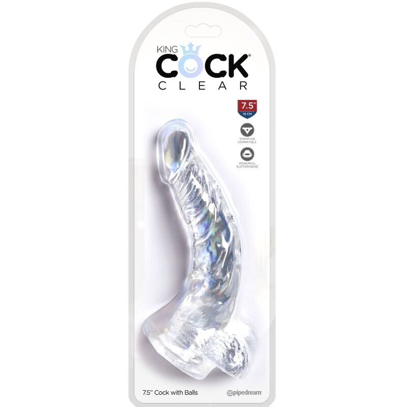 King Cock - Clear Realistic Curved Penis With 16.5 cm Transparent Balls