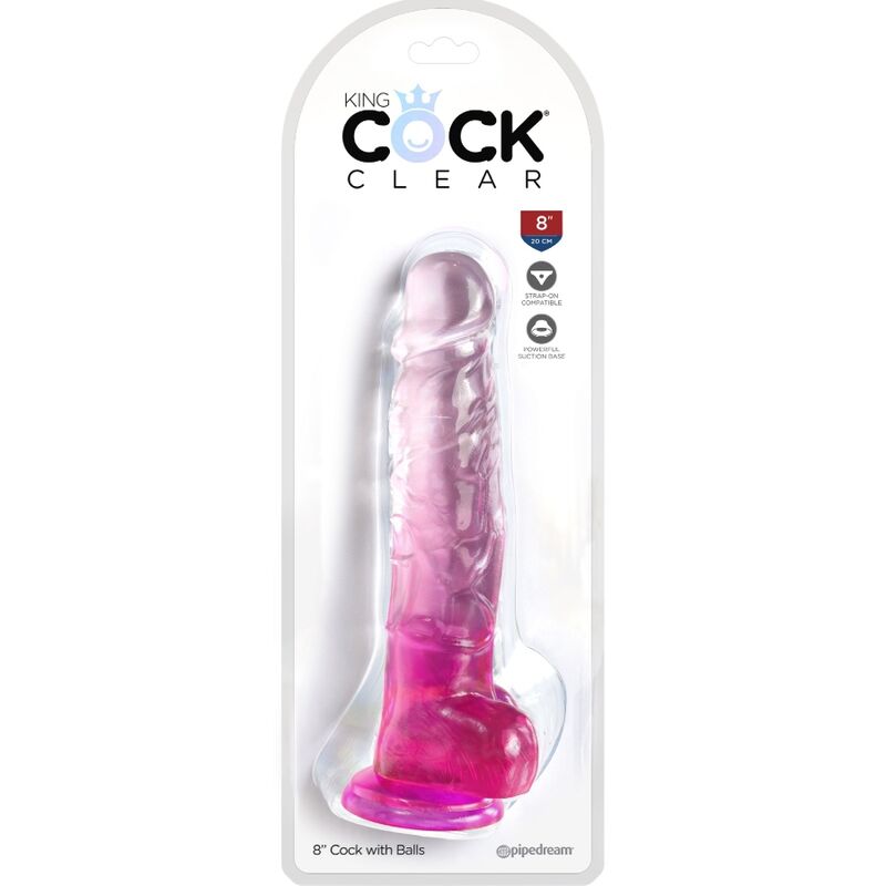 King Cock - Clear Realistic Penis With Balls 16.5 cm Pink