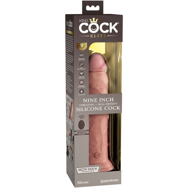 King Cock - Elite Realistic Dildo Vibrator & Silicone Remote Control 23 cm