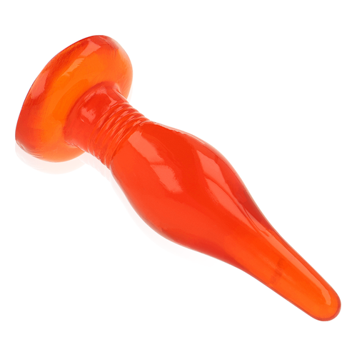 Roter Soft Touch Analstecker von BAILE, 14,2 cm, aus weichem Material, für sinnliche Erfahrung, auf dem Bild sichtbar.