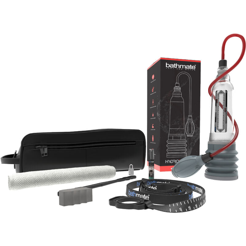 BATHMATE HydroXtreme 7 Penis-Pumpe, moderne schwarze Penisvergrößerungs-Pumpe mit transparentem Zylinder und Handpumpe.