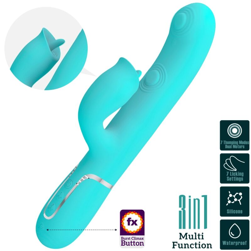 Pretty Love - Rabbit Vibrator with Licking Function Aquagreen