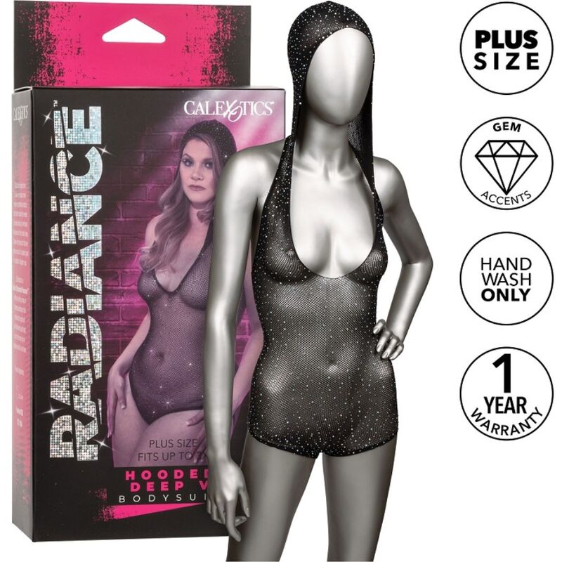 Calexotics - Radiance Deep V-Bodysuit with Hood and Plus Size