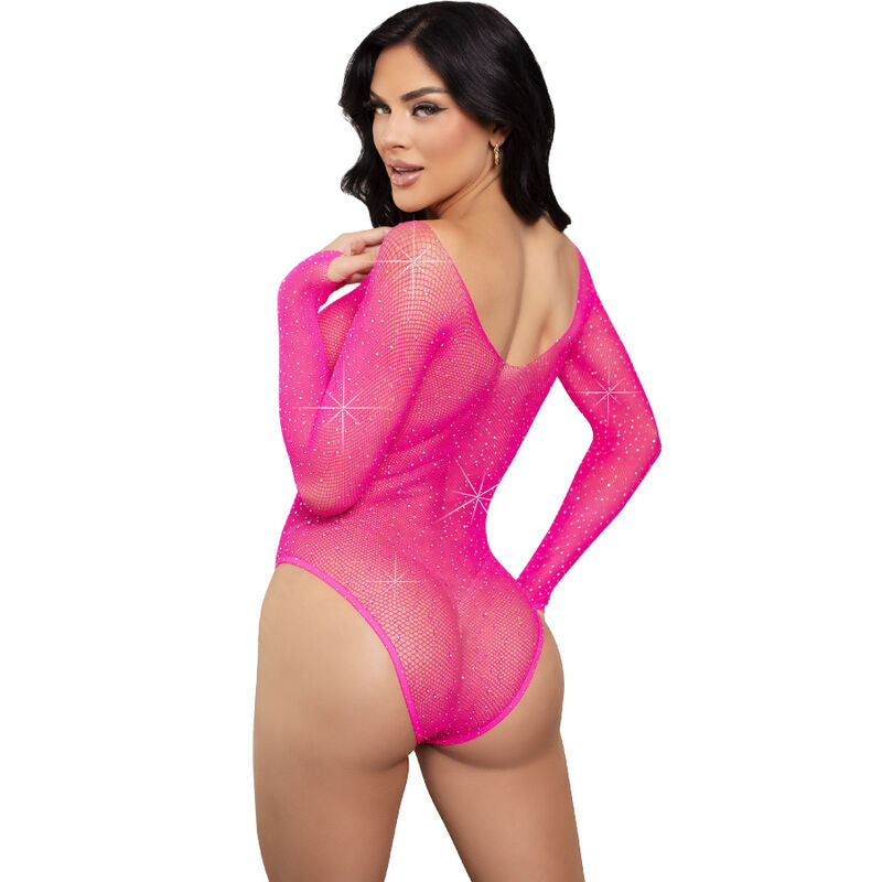 Leg Avenue - Langã„Rmeliger Bodysuit Mit Kristallmuster In Pink