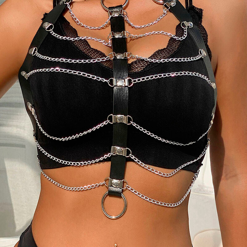 Subblime - Leather Chain Chest Harness Black One Size