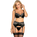 SUBBLIME - 3-TEILIGES SET BH + STRING + STRUMPFBAND AUS SPITZE SCHWARZ L/XL