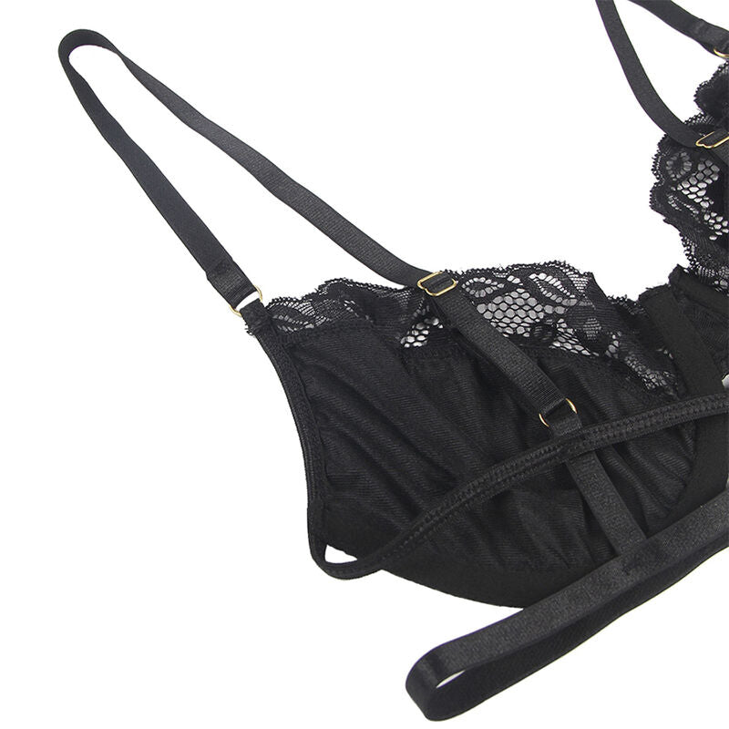 Subblime - 3-Piece Lace Bra, Thong & Garter Set Black L/XL