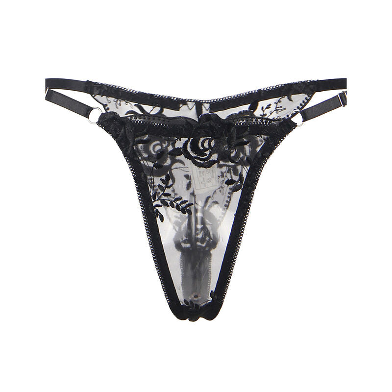 Subblime - 3-Piece Set Bra + Thong + Garter Belt Floral Print Black L/XL