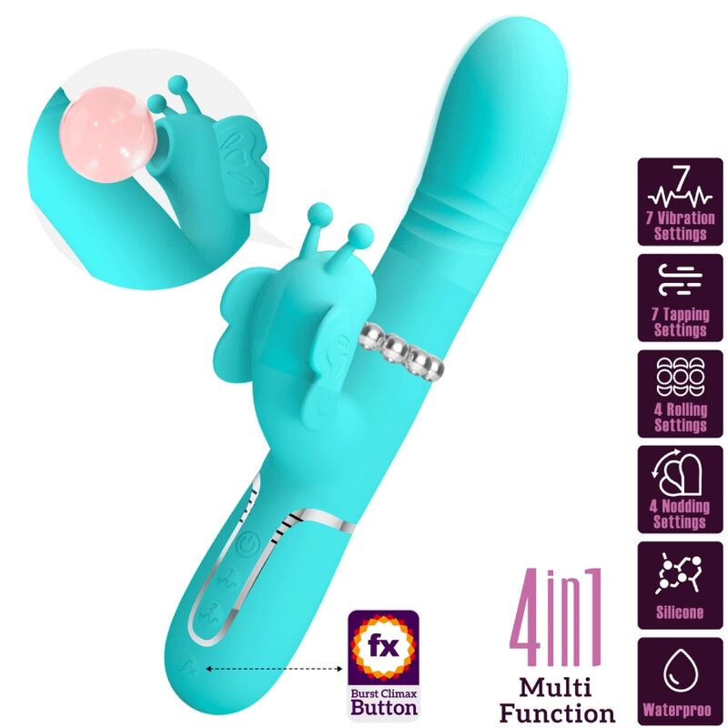 Pretty Love - Multifunktions-Kaninchenvibrator 4 In 1 Schmetterling Aquagrãœn