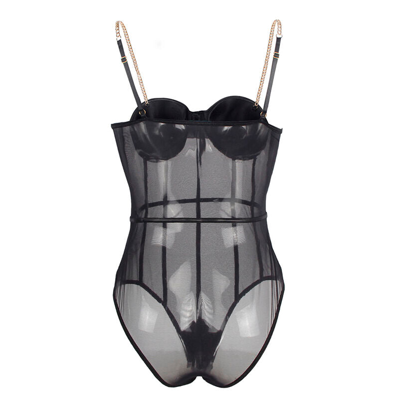 Subblime - Black Bodysuit with Chain Suspenders S/M