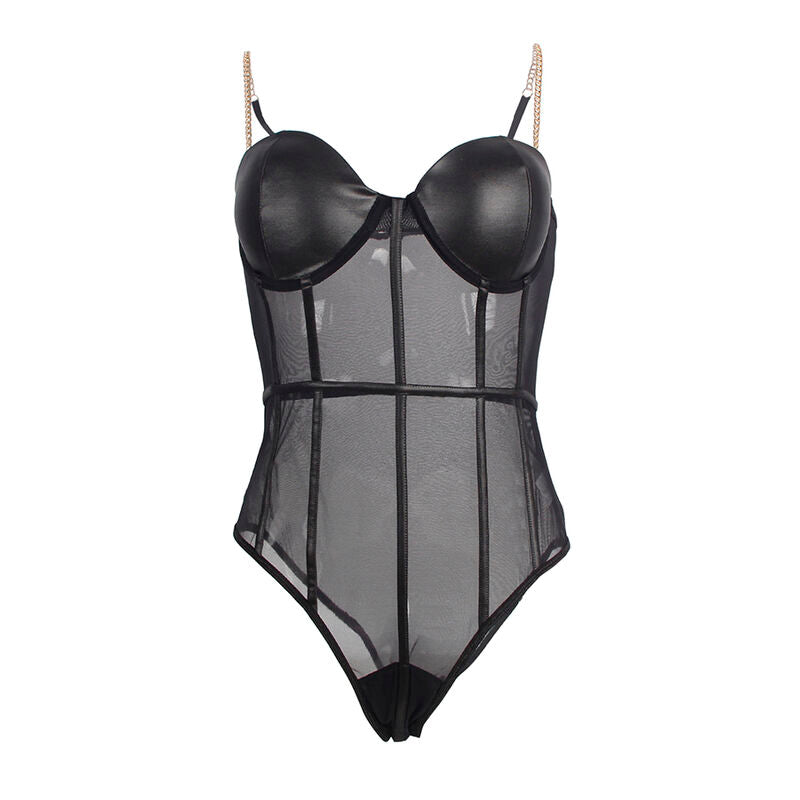 Subblime - Black Bodysuit with Chain Suspenders S/M
