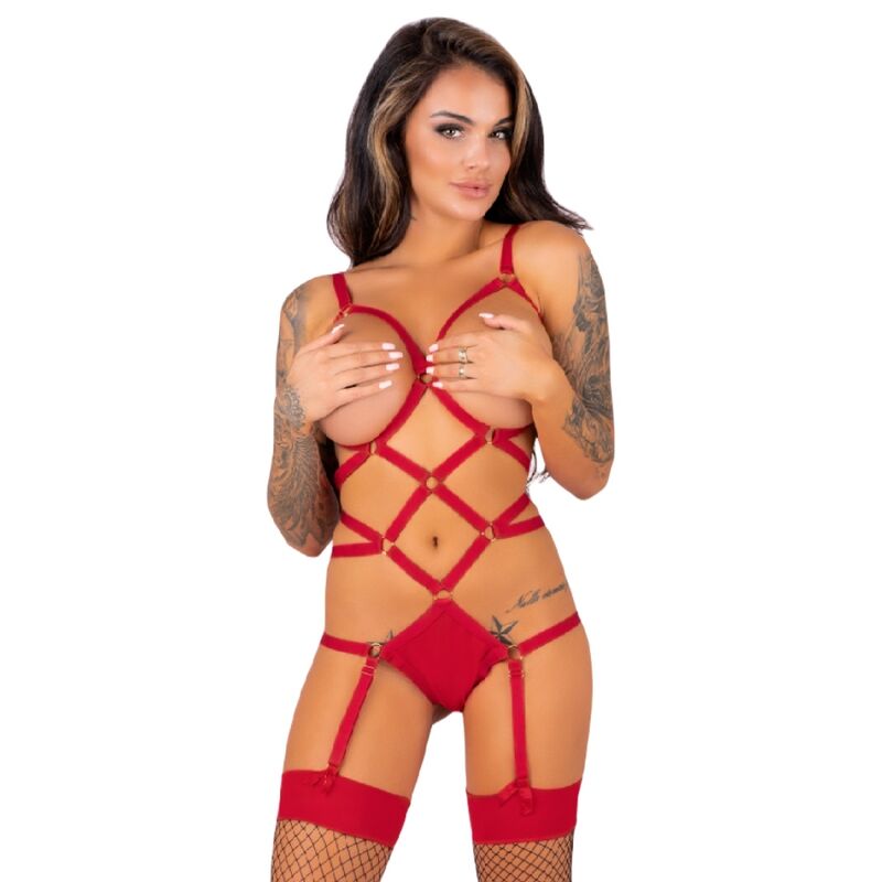 Livco Corsetti Fashion - Thiara Lc 20213 Set Body + Str�mpfe Rot S/M