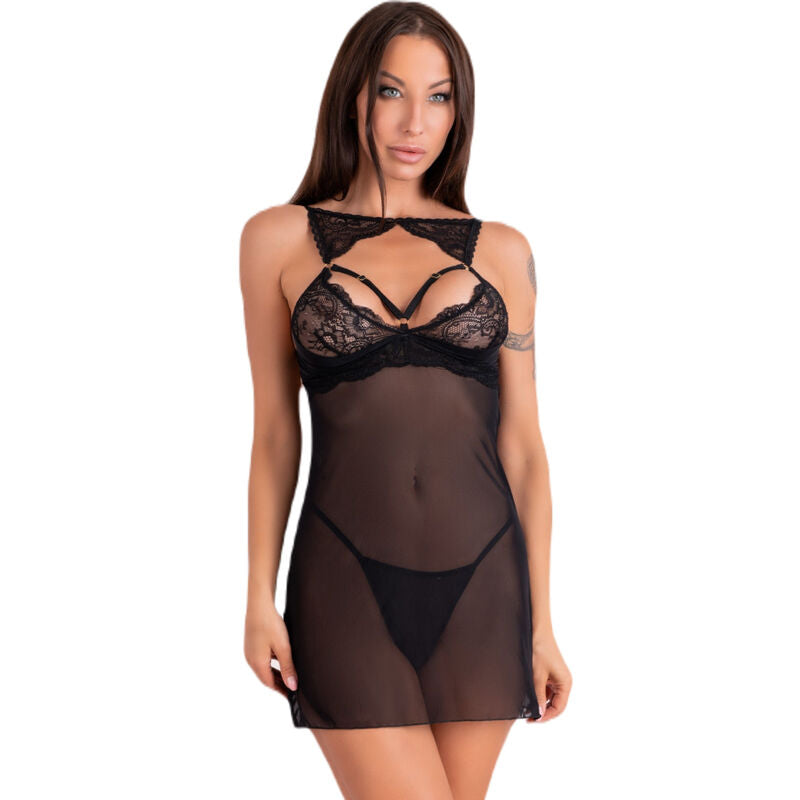 Livco Corsetti Fashion - Krolina Lc 90734 Chemise + Tanga Schwarz L/Xl