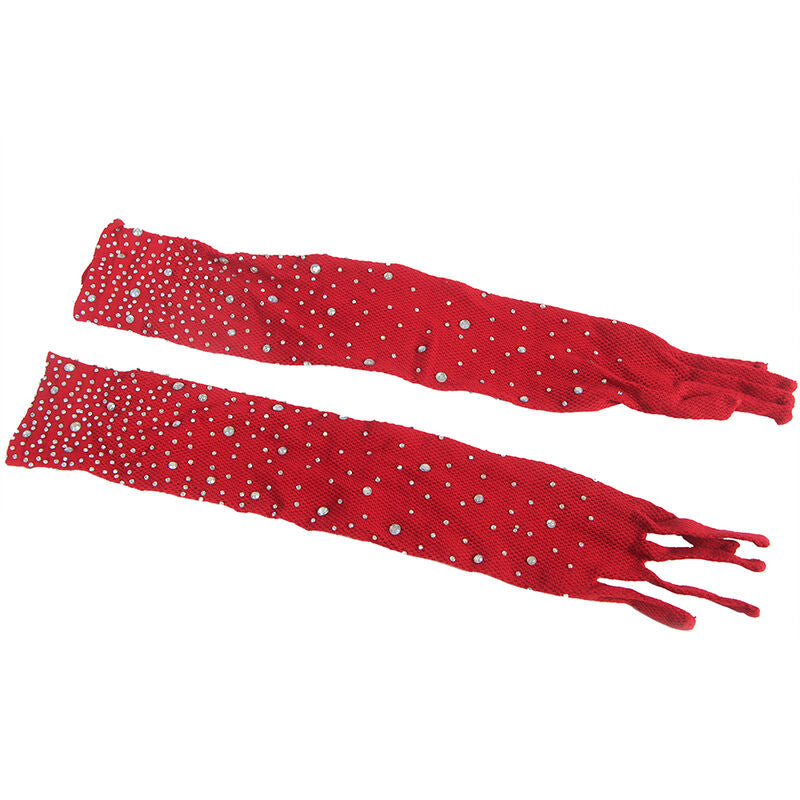 Subblime - 952181 Netz-Bodystocking Mit Handschuhen Und Diamanten Rot Eine Grã–Sse