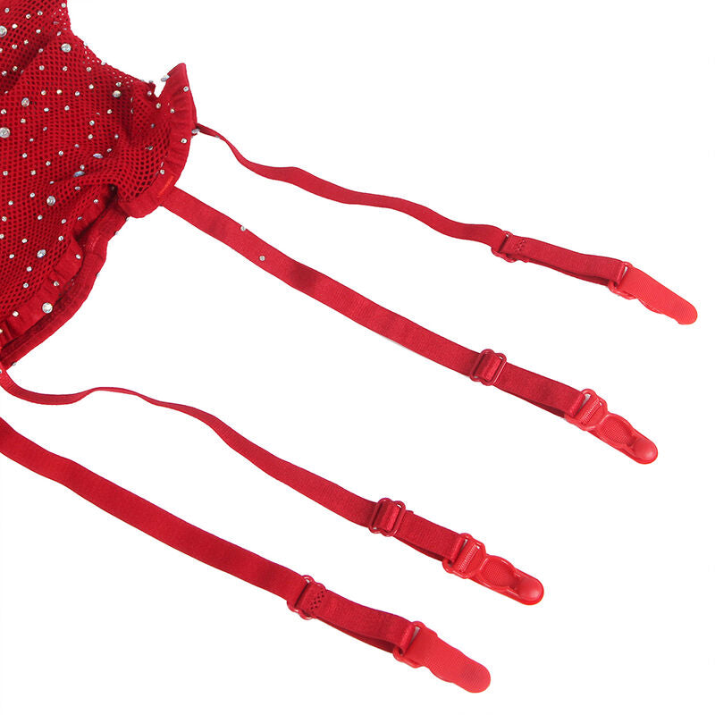 Subblime - 952181 Netz-Bodystocking Mit Handschuhen Und Diamanten Rot Eine Grã–Sse