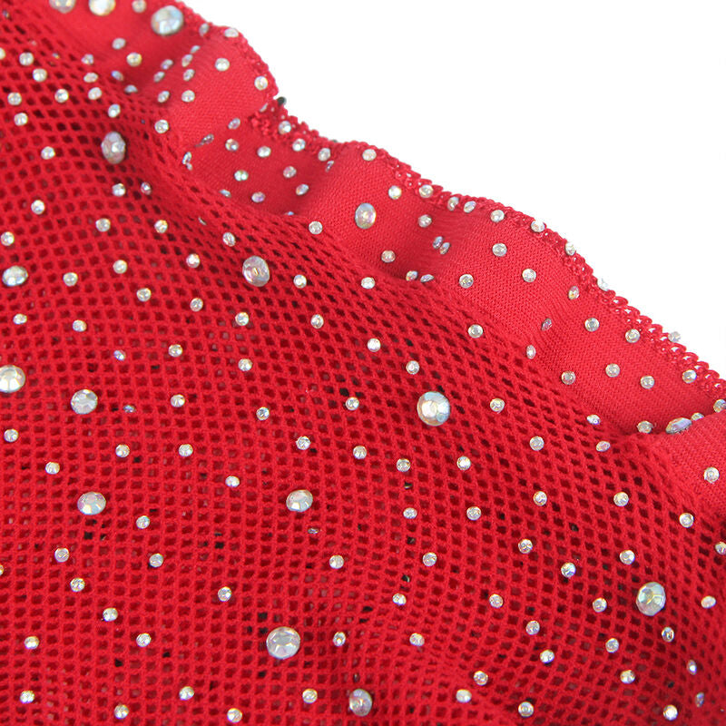 Subblime - 952181 Netz-Bodystocking Mit Handschuhen Und Diamanten Rot Eine Grã–Sse