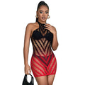 Subblime - 952242 Roter Und Schwarzer Kleid Aus Elastischem Netz Mit Abgeschnittenem Degrad Eine Grã–Sse