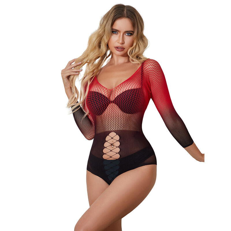 Subblime - 952259 Roter Und Schwarzer Kleid Mit Langen Rmeln Und Elastischem Netzverlauf Eine Grã–Sse