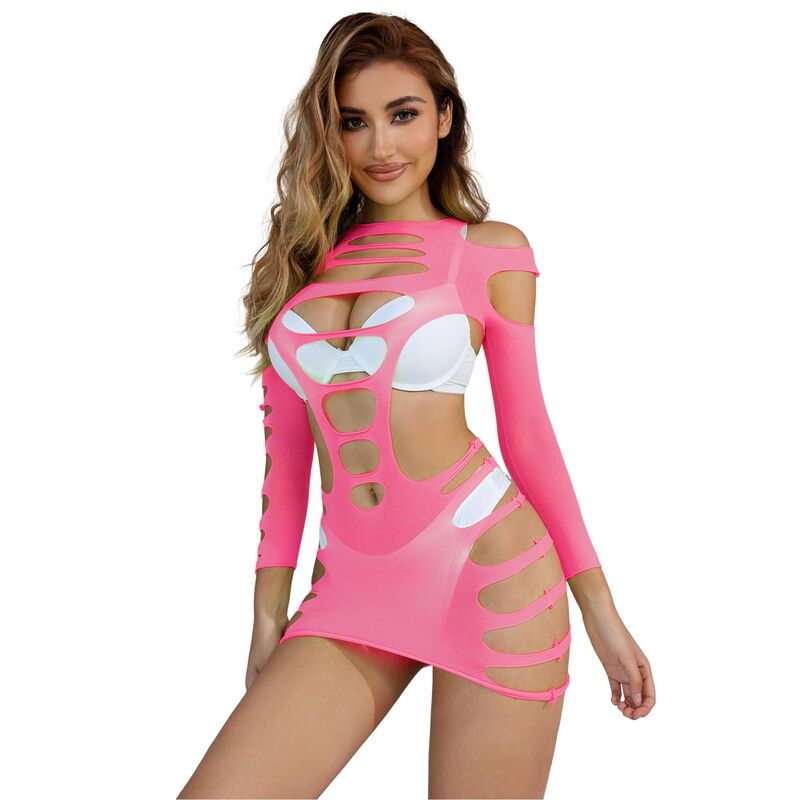 Subblime - 952273 Langrmeliger Elastischer Netz-Kleid Rosa Eine Grã–Sse