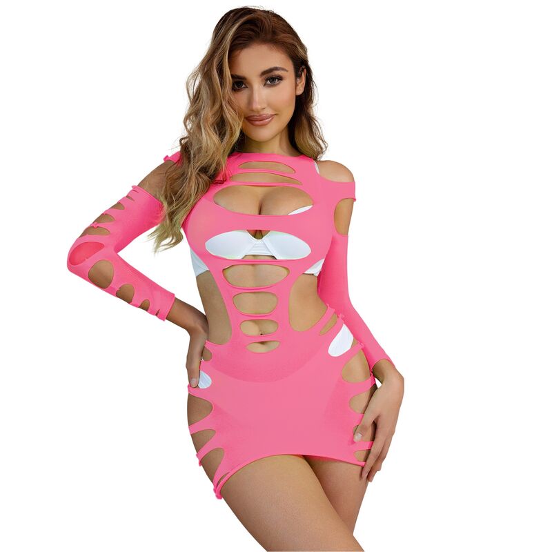 Subblime - 952273 Langrmeliger Elastischer Netz-Kleid Rosa Eine Grã–Sse
