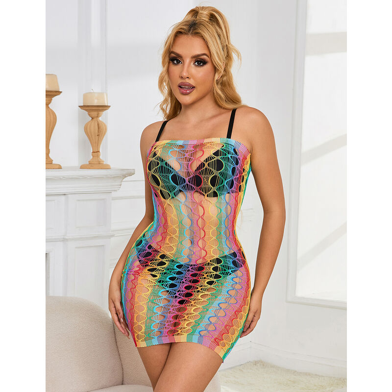 Subblime - 952365 Rainbow Netz-Kleid Mit Freien Schultern Eine Grã–Sse