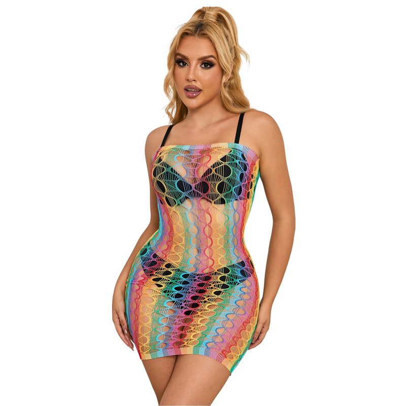 Subblime - 952365 Rainbow Netz-Kleid Mit Freien Schultern Eine Grã–Sse