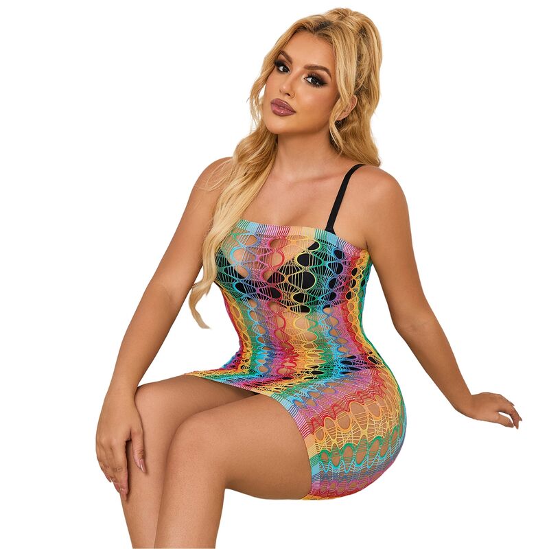 Subblime - 952365 Rainbow Netz-Kleid Mit Freien Schultern Eine Grã–Sse