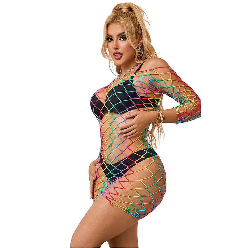 Subblime - 952426 Regenbogen-Kleid Mit Langen Rmeln Und Netz Eine Grã–Sse