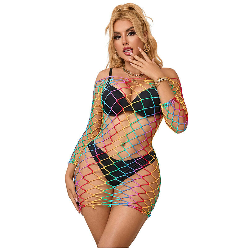 Subblime - 952426 Regenbogen-Kleid Mit Langen Rmeln Und Netz Eine Grã–Sse