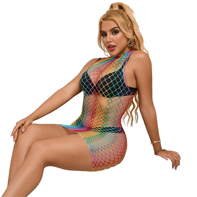 Subblime - 952433 Rainbow Hoher Kragen Rmelloser Netz Kleid Eine Grã–Sse