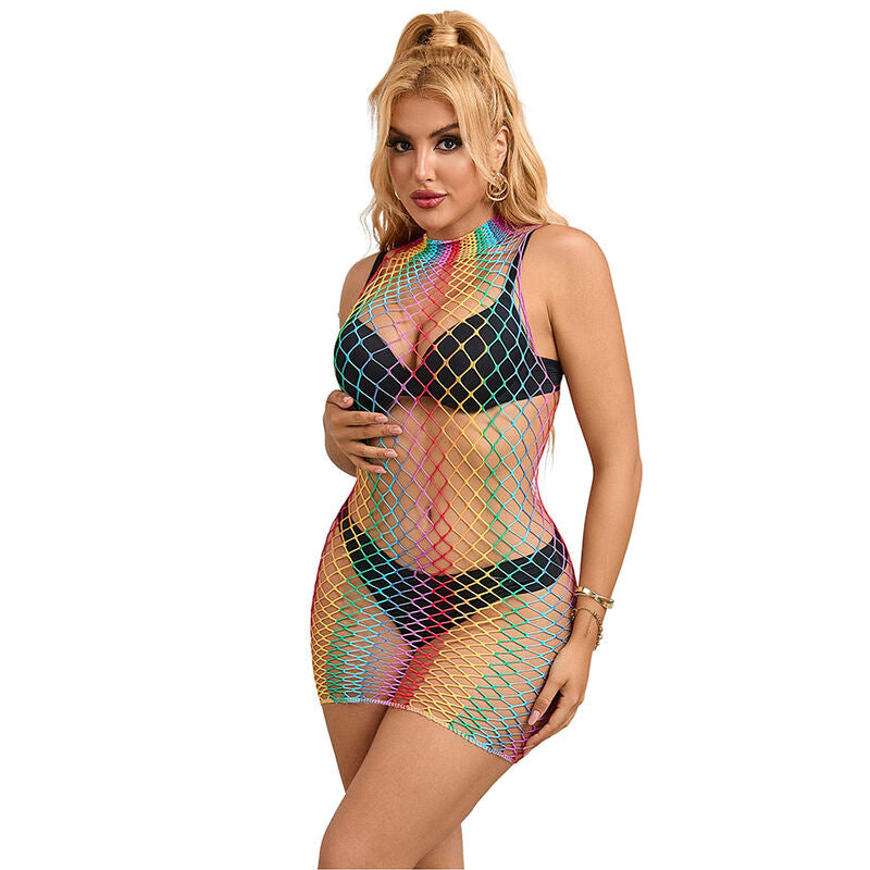 Subblime - 952433 Rainbow Hoher Kragen Rmelloser Netz Kleid Eine Grã–Sse